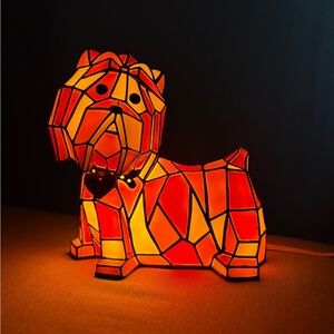 2009 Bradford Exchange Love My Yorkie Faux Stained Glass Light Lamp Dog Vintage